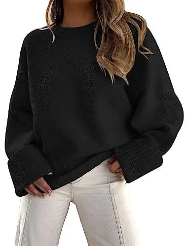 LILLUSORY Women's Oversized Sweaters Dress 2023 Fall Fashion Trendy Casual Outfits Mock Turtleneck Crew Neck Fuzzy Knit Chunky Warm Knitted Pullover Winter Clothes Black