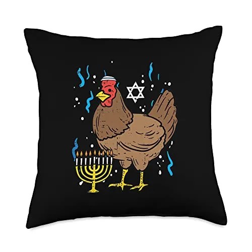 Hanukkah Decor Jew Chanukah Men Women Kids Gifts Hanukkah Chicken Chanukah Jewish Farm Farmer Men Women Kids Throw Pillow, 18x18, Multicolor