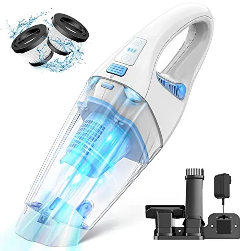FUOAYOC Handheld Vacuum Cordless, Mini Car Hand Held Vacuum with Powerful Suction, Portable Hand Vacuum Rechargeable with LED Light for Pet Hair Keyboard Dust Office and Replica Luxury Handbag Cleaning