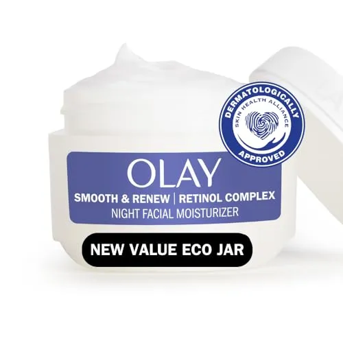 Olay Smooth & Renew Retinol Face Moisturizer, 2 oz Fragrance Free Night Cream for Fine Lines and Wrinkles with Retinoid Complex, Recyclable Eco Jar Packaging, Value Size