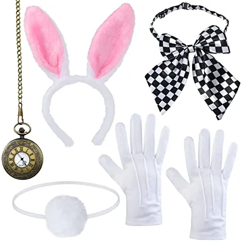 Yewong&nbsp;Easter&nbsp;White&nbsp;Rabbit&nbsp;Costume&nbsp;-Bunny Rabbit Dress&nbsp;Up Accessory Kit Include Plush Bunny Ears Headband Pocket Watch Tail Bowtie Gloves for Halloween Easter Party Costume