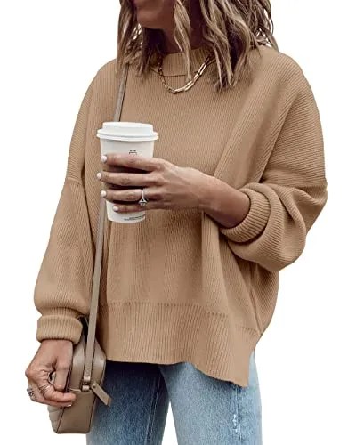 Imily Bela Womens Fall Sweaters Trendy Chunky Long Sleeve Oversized Tunic Sweater Pullover Sweater Z-Khaki