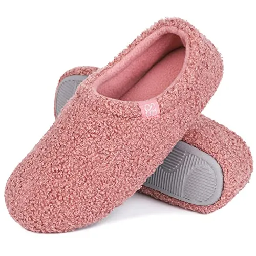 Replica Luxury HandbagTop Women's Fuzzy Curly Fur Memory Foam Loafer Slippers Bedroom House Shoes with Polar Fleece Lining (9-10, Pink)