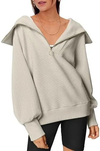 EFAN Oversized Half Zip Sweatshirts for Women Casual Pullover 1/2 Zipper Relaxed Hoodie Tops Teen Girls Fall Fashion Clothes