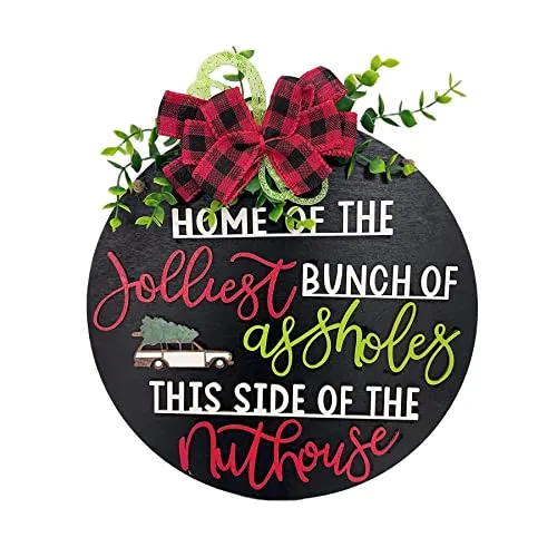 National Lampoon's Christmas Vacation Holiday Decor Wooden Wreath - 12inch, Party Supplies Funny Front Door Sign Christmas Decorations (C)