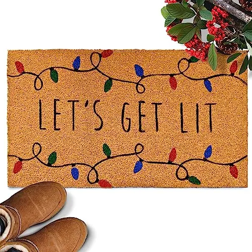 Let's Get Lit Funny Christmas Door Mats for Front Door 30x17 Inch, Christmas Door Mat Outdoor Funny, Outdoor Christmas Door Mat Funny Christmas Mat for Front Door Funny Christmas Door Mat Outdoor Coir