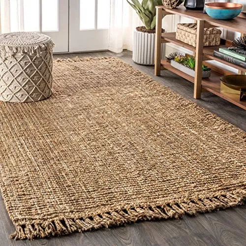 JONATHAN Y NRF103A-4 para Hand Woven Chunky Jute with Fringe Area-Rug, Bohemian, for Bedroom, Kitchen, Living Room,4 X 6,Natural