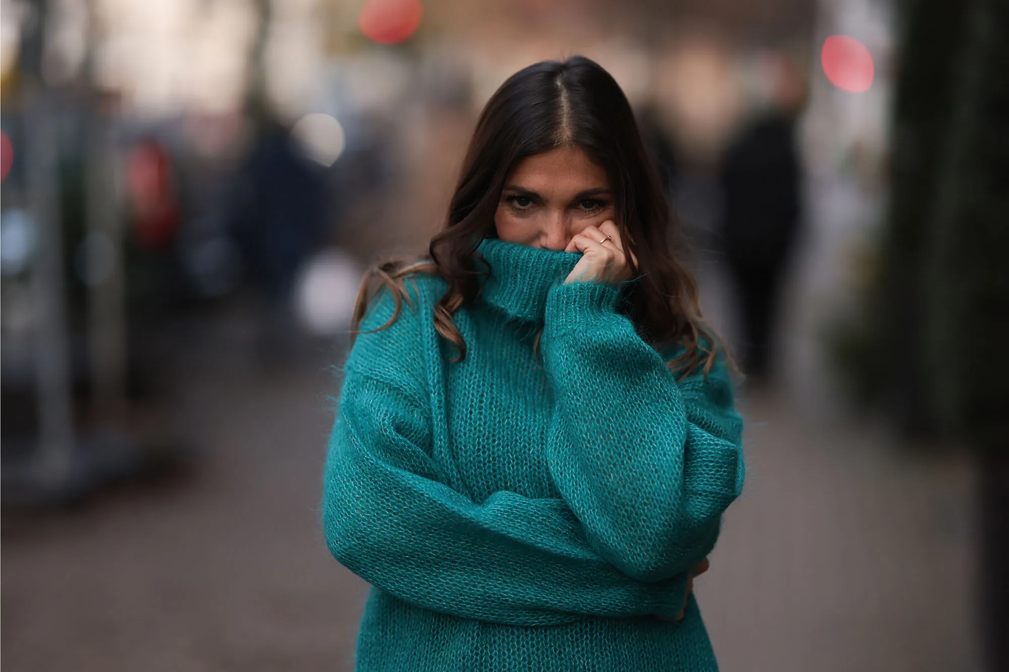 Woman in cozy turtleneck sweater