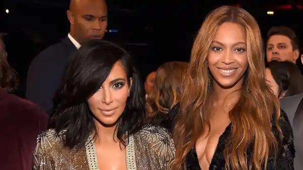 The 57th Annual GRAMMY Awards - Backstage And Audience, Kim Kardashian and Beyonce