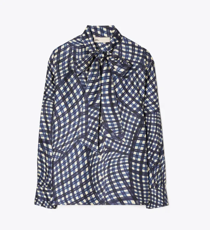 Tory Burch Printed Silk Twill Bow Blouse