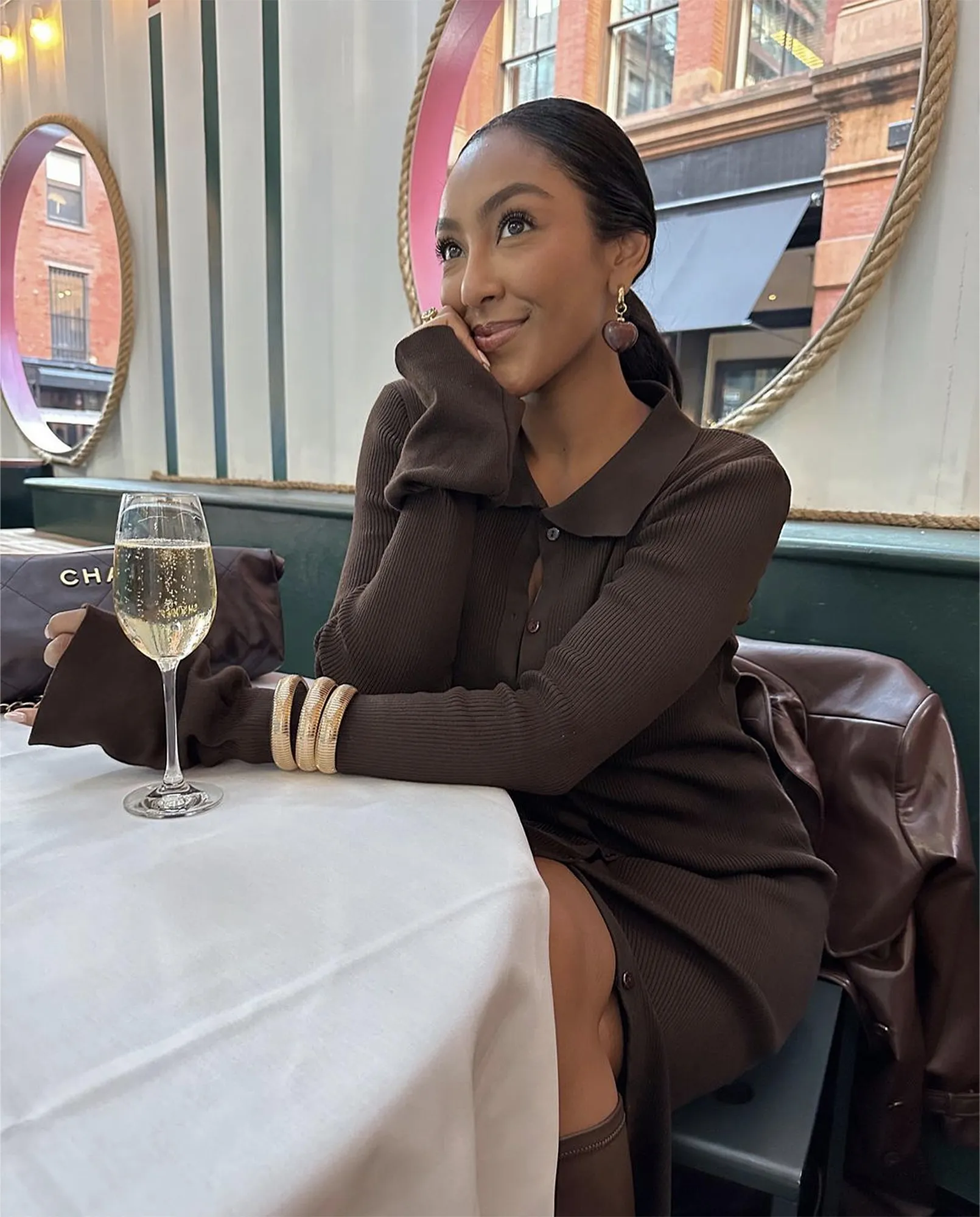 tayshia-adams-brown-sweater-dress