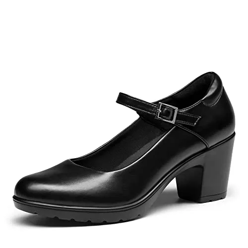 Best for Flight Attendants: Dream Pairs Women’s Chunky Low Block Heels, Mary Jane Closed Toe