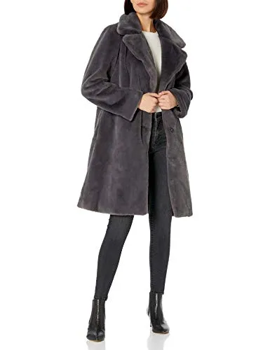The Drop Women's Kiara Long Oversized Faux Fur Coat, Graphite, M