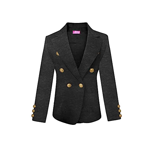 Womens Double Breasted Gold Button Front Blazer Jacket(Charcoal,X-Large)