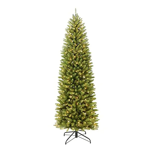 Puleo International 7.5 Foot Pre-Lit Fraser Fir Pencil Artificial Christmas Tree with 350 UL Listed Clear Lights, Green, 32 x 32 x 90 inches