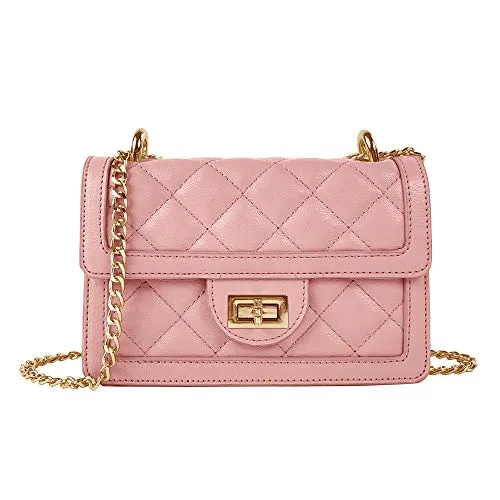 SG SUGU Small Quilted Crossbody Bag, Trendy Designer Shoulder Bag, Phone Wallet Purse for Women (Pink)