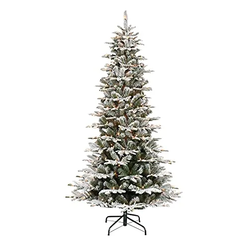 Puleo International 6.5 Foot Pre-Lit Slim Flocked Aspen Fir Artificial Christmas Tree with 350 Clear Lights