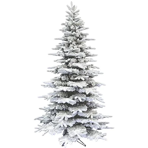 Fraser Hill Farm 7.5-Feet Unlit Mountain Pine Snow Flocked Artificial Christmas Tree, Heavily Flocked, Realistic Foliage, Stand Included, Foldable for Storage, Xmas Holiday Decor