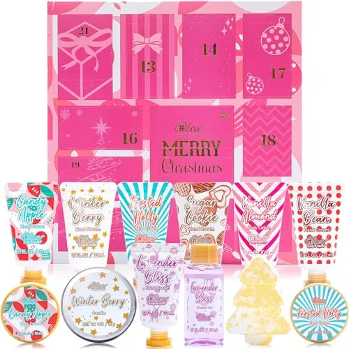 2023 Limited Edition Advent Calendar Christmas Gifts Bath Sets for Women Gift, 12pcs Spa Gift Set Includes Hand Lotion,Body Lotion,Candles,Shower Gel,Bath Bomb,Holiday Gift,Pamper Kit for Women&Men