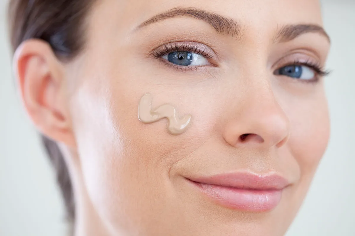 Woman with foundation on her face