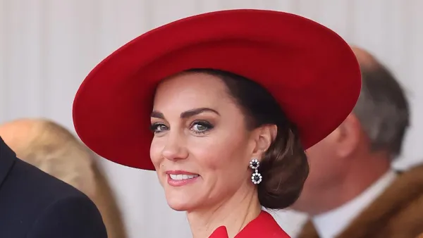 Feature Kate Middleton Looks Festive in Red Statement Coat to Greet the South Korean President and His Wife