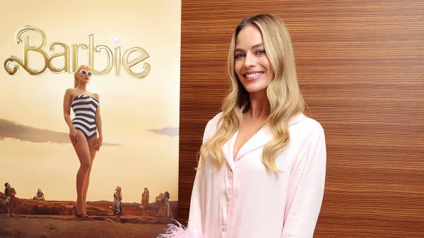 Feature Margot Robbie Is Bedtime Barbie in Pink Feather Pajamas