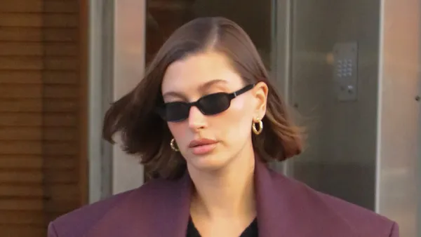 Hailey Bieber Looks Straight Out of the 80s in Oversized Shoulder Pads