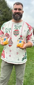 Jason Kelce Celebs in Ugly Christmas Sweaters