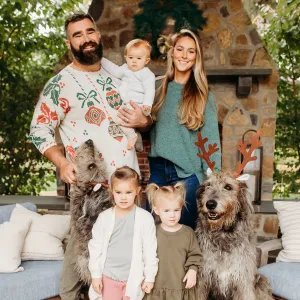 Kylie Kelce Jokes Dog Baloo Was on the 'Naughty List' During Family Christmas Card Shoot
