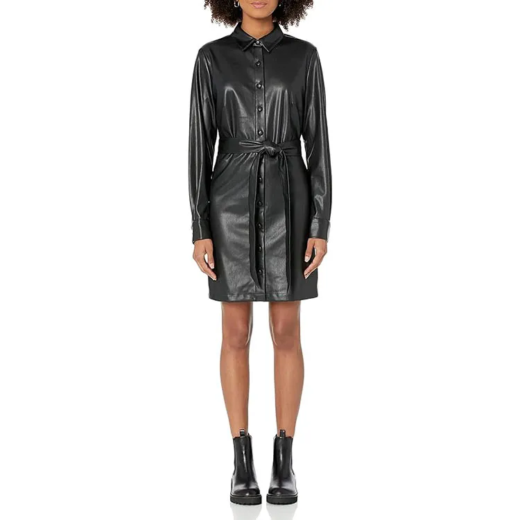 faux leather shirt dress