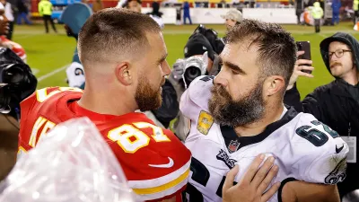 Travis Kelce Jason Kelce Embrace After Chiefs Monday Night Football Loss