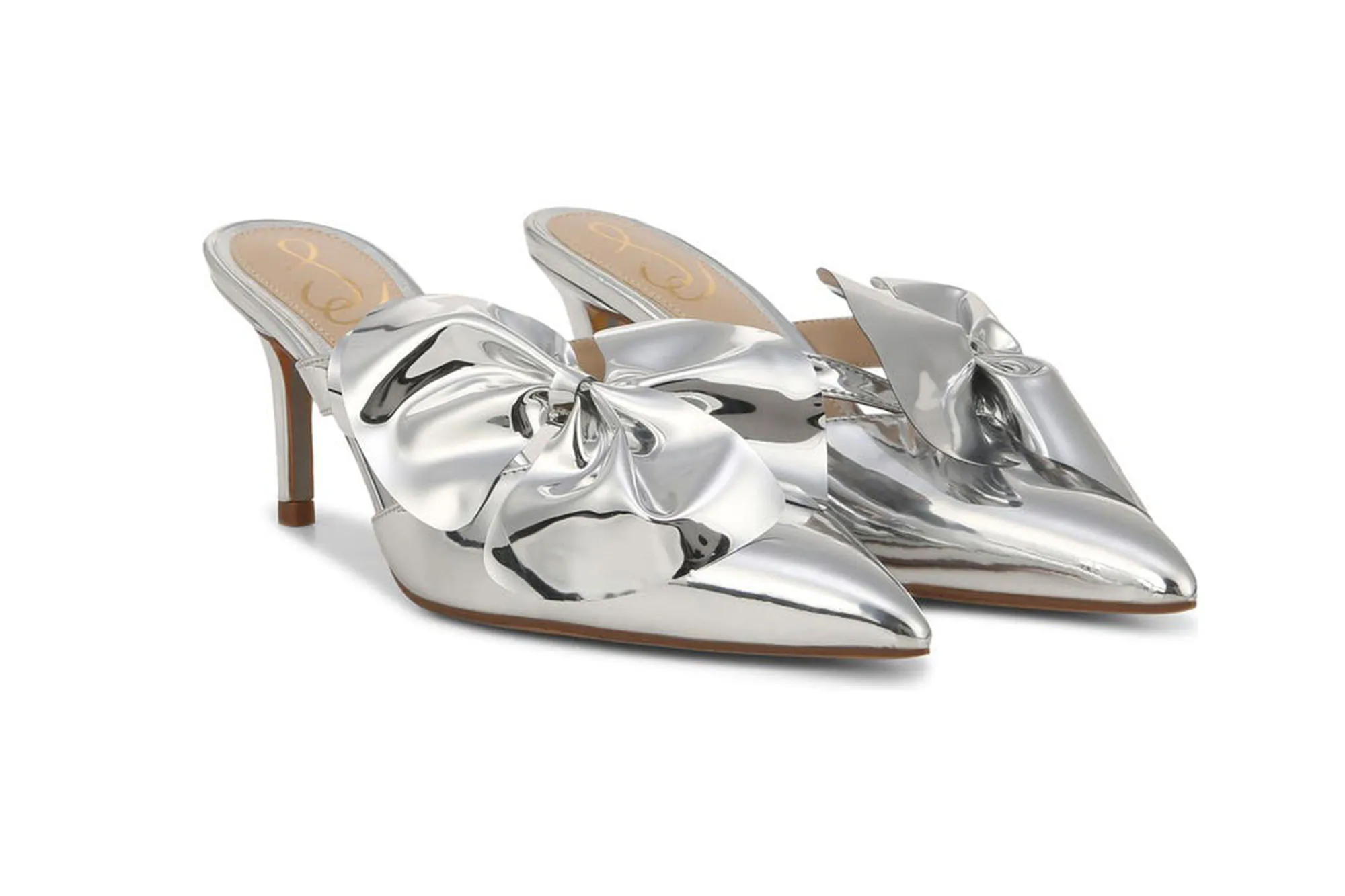 silver bow heels