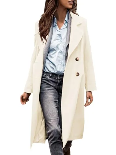 Danedvi Womens Double Breasted Peacoats Natch Lapel Collar Jacket Winter Long Trench Coat