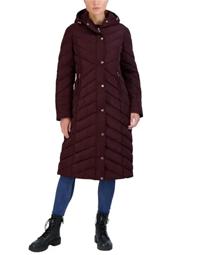 Madden Girl Women&rsquo;s Winter Jacket &ndash; Long Length Quilted Maxi Puffer Parka Coat (S-3X), Size Medium, Merlot