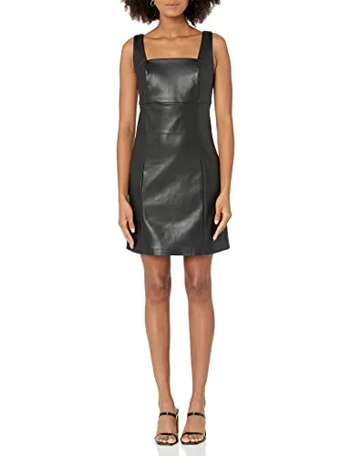 The Drop Women's Hank Vegan Leather Square Neck Mini Dress, Black, M