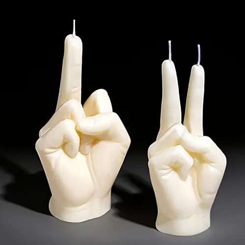 2 Pieces Middle Finger Candles Hand Candles Victory Gesture Candle Teen Room Decor Candle Aesthetic Funny White Candle for Office, House, Room Supplies and Decorations