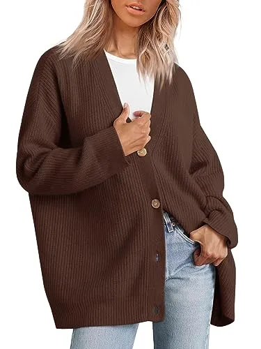 LILLUSORY Women's Cashmere Fall Cardigan 2023 Open Front Oversized Button Lightweight Sweaters V Neck Loose Cardigans Knit Outwear Brown