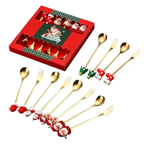 12 Pieces Gold Silverware Set,Forks and Spoons Silverware Set,Christmas Coffee Spoon,Children's Holiday Party Supply,Christmas Gifts for Kids