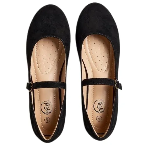 Trary Women's Flats, Mary Jane Shoes Women, Ballet Flats for Women, Round Toe Black Flats for Women Dressy Comfortable, Ankle Strap Black Flats, Dress Flats for Women, Strappy Flats, Dress Flats