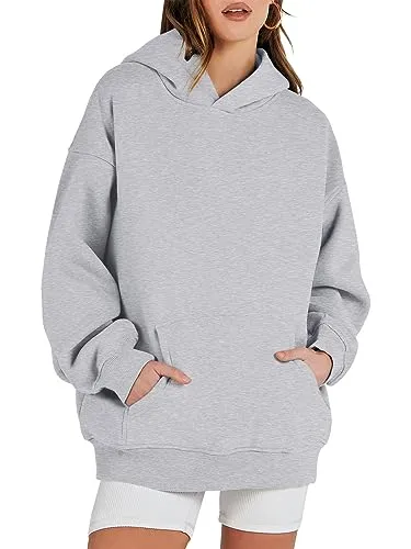 ANRABESS Hoodies for Women Oversized Sweatshirts Fleece Long Sleeve Hooded Crewneck Sweatshirt Loose Casual Pullover Fall Fashion Hoodie Y2k 2023 Trendy 1203qianhuahui-XL Light Grey
