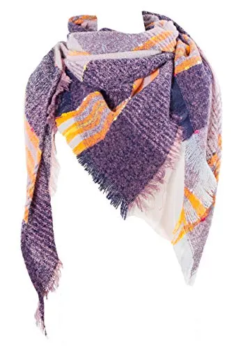 Wander Agio Womens Winter Scarfs Warm Scarf Half Shawls Triangle Scarves Stripe Plaid Yellow Purple 02