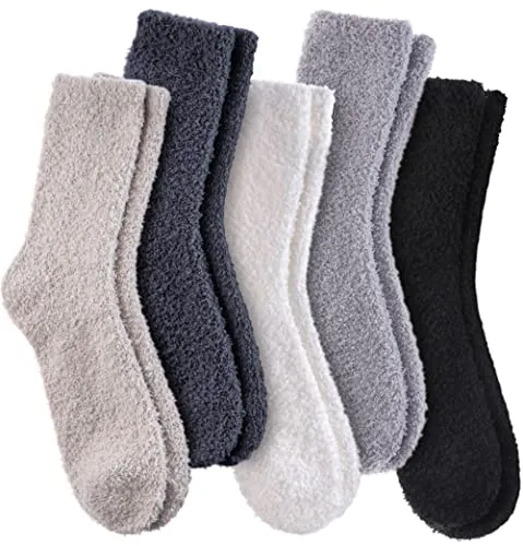 Dosoni Womens Fuzzy Socks Super Soft Fluffy Slipper Socks Cozy Warm Replica Luxury Handbag Sleeping Winter Socks (5 Pack Soild Color A1)