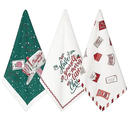 Folkulture Christmas Kitchen Towels Set of 3 for Kitchen Decorations, 26x20 Boho Red Dish Towels, Christmas Tea Towels Green, Cotton Decorative Hand Towel, Farmhouse Dishcloths Gifts for Women, Xmas