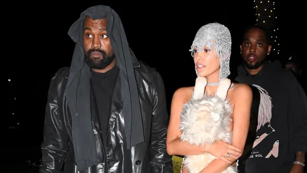 Bianca Censori Covers Up Silver String Set With Stuffed Cat While Out With Husband Kanye West