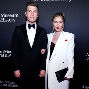 Colin Jost and Scarlett Johansson attend 2023 American Museum Of Natural History Gala