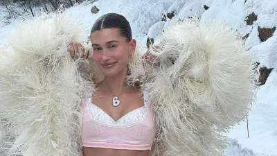 Hailey Bieber Wears Lingerie in Snow