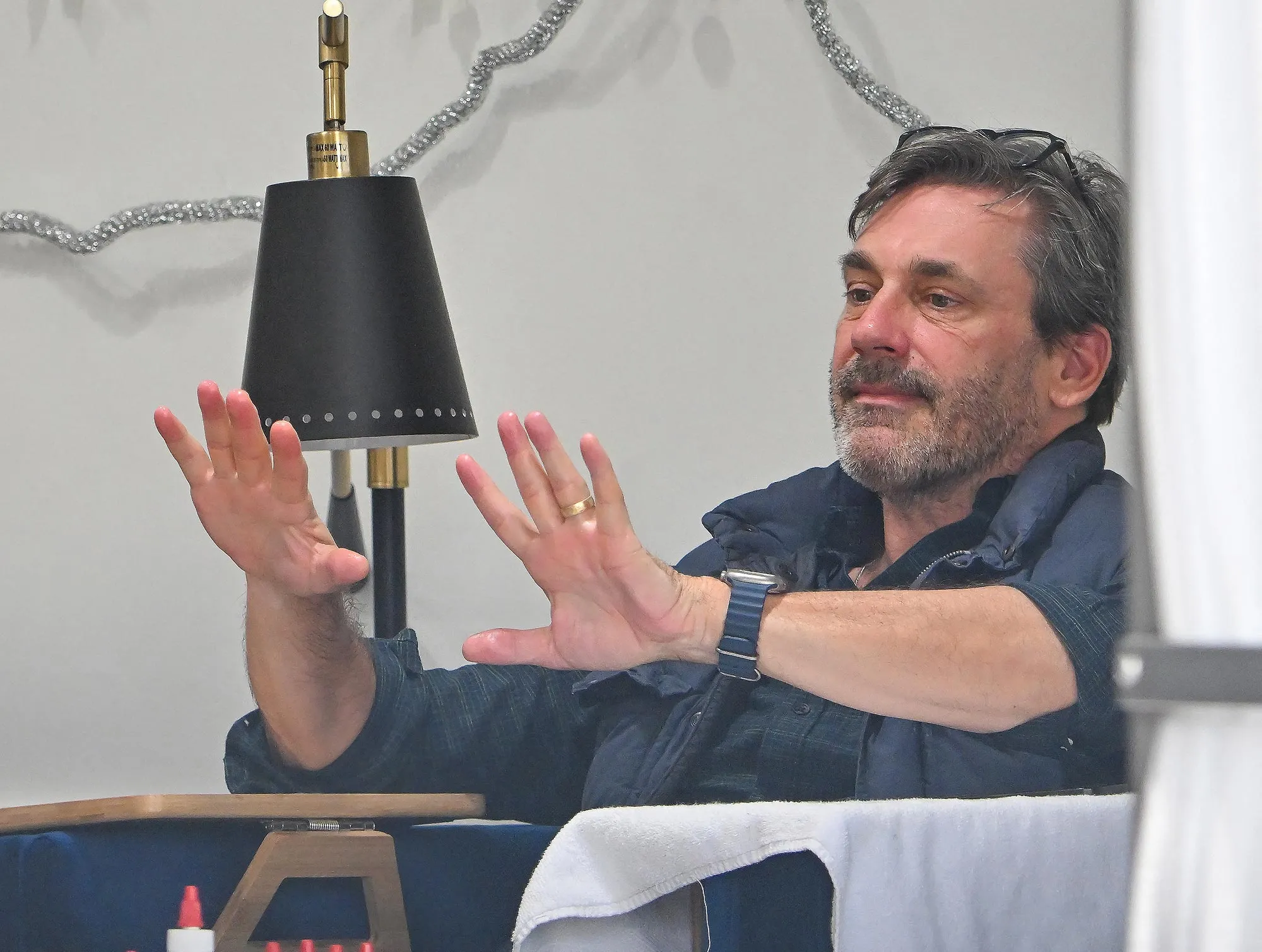 Jon Hamm Is a Mood Trying to Carry His Dry Cleaning Getting His Nails Done