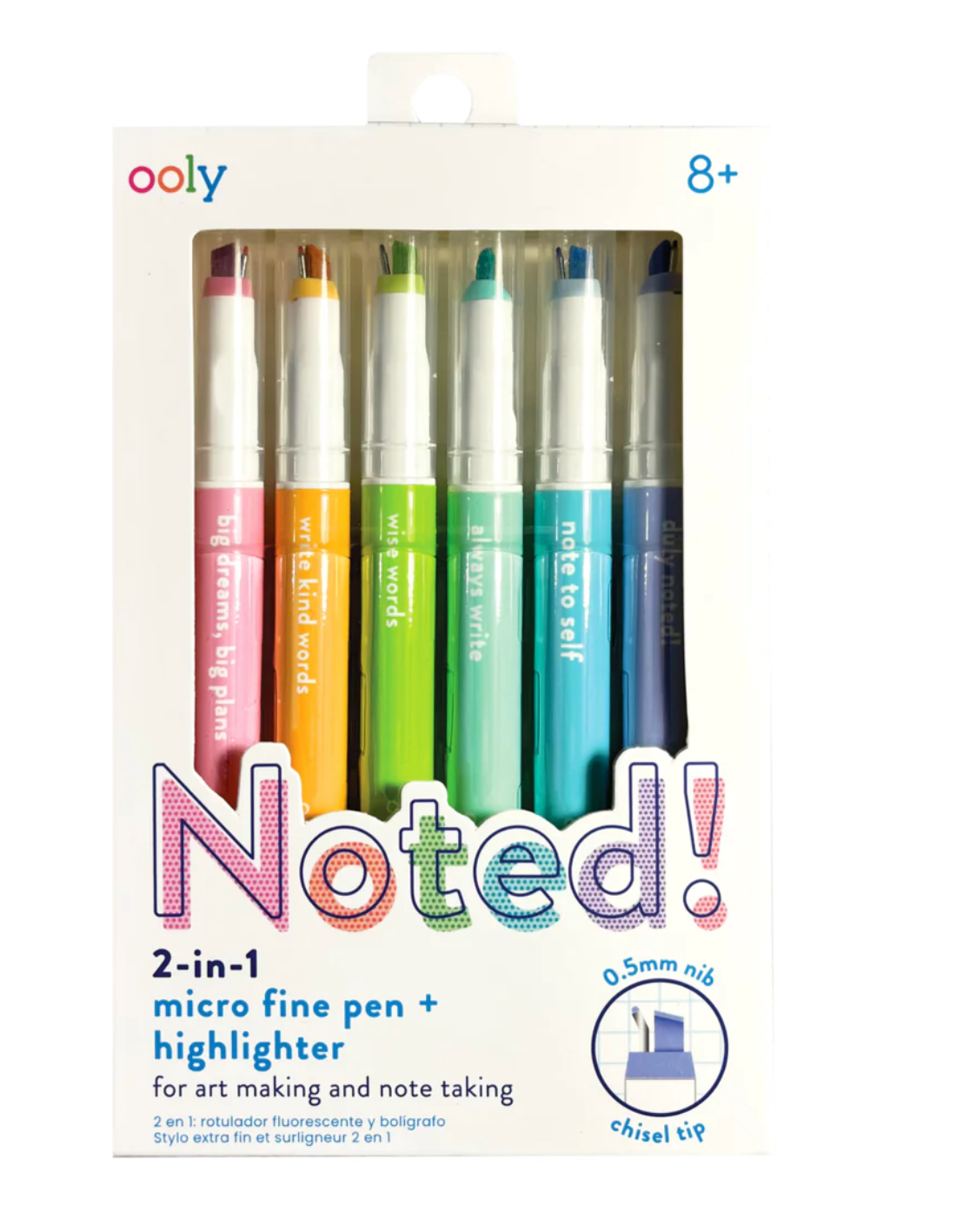 Ooly Noted! 2-in-1 Micro Fine Tip Pen and Highlighters - Set of 6