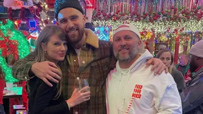 Taylor Swift Adorably Wears Trav Bracelet at Holiday Party With Travis Kelce