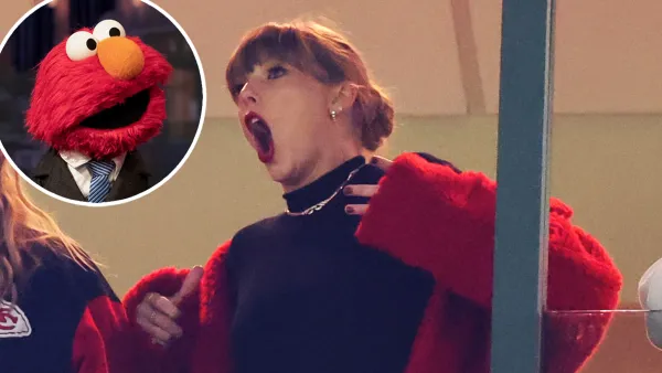 Taylor Swift Red Teddy Coat She Wore to the Chief Game Is Officially Approved by Elmo 1